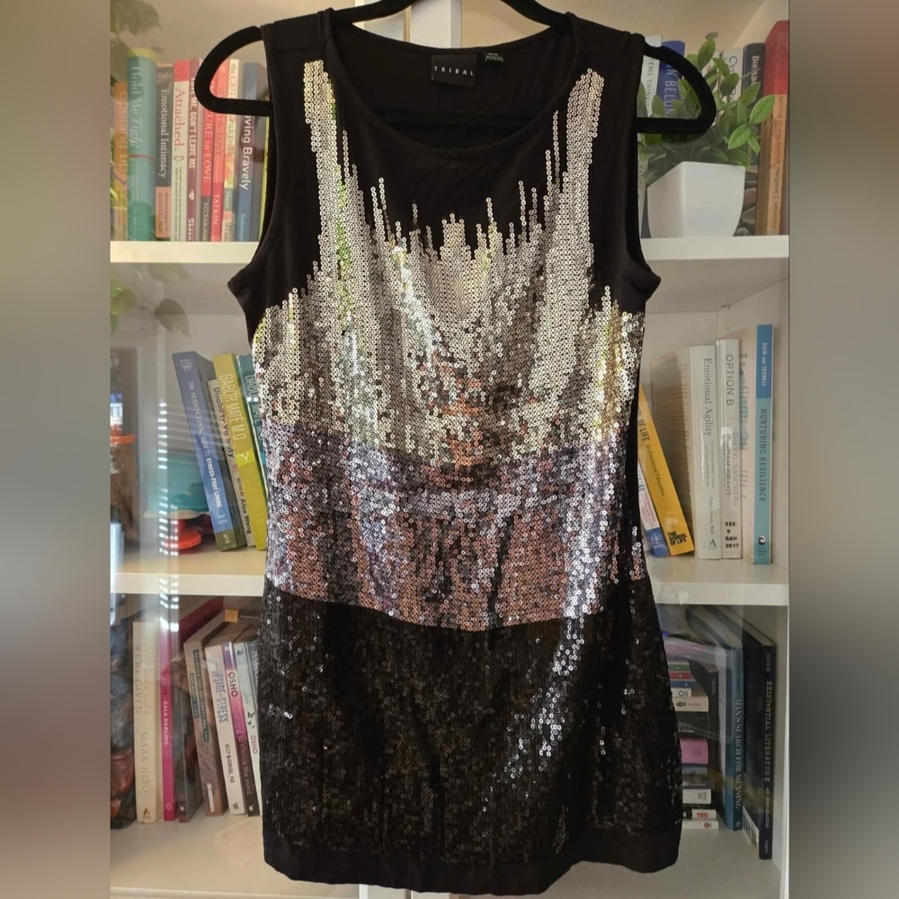 Gold, Silver, and Black Sequins Sleeveless Top by Tribal Fashions